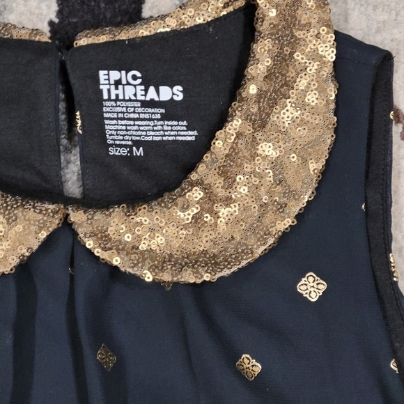 Eric Threads Girl Sz M Black Gold Sleeveless Dress - Picture 2 of 6